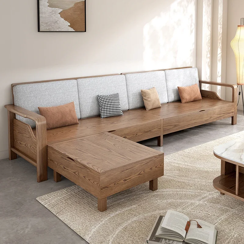 

Solid wood sofa Nordic ash wood winter and summer dual-purpose small apartment living room household new Chinese straight