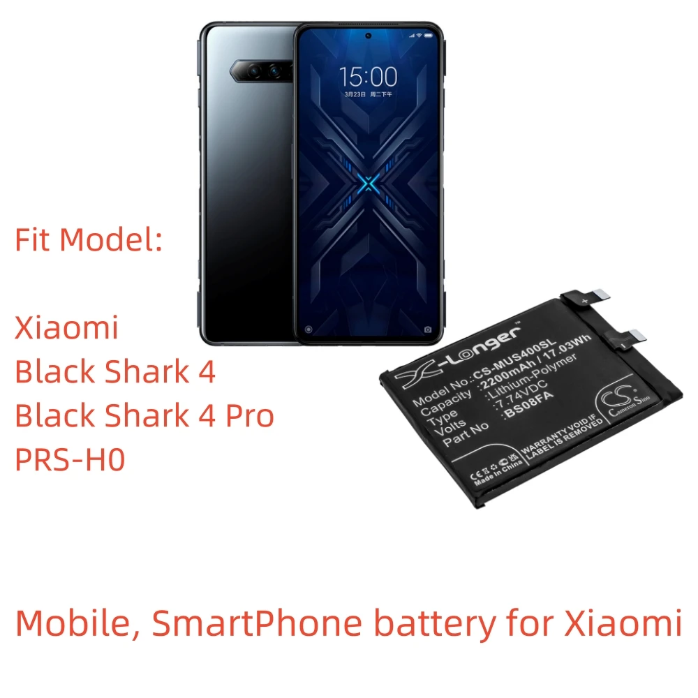 

CS Li-Polymer Mobile, аккумулятор для смартфона Xiaomi, 7,74 в, 2200 мАч, Black Shark 4 Black Shark 4 Pro PRS-H0,BS08FA