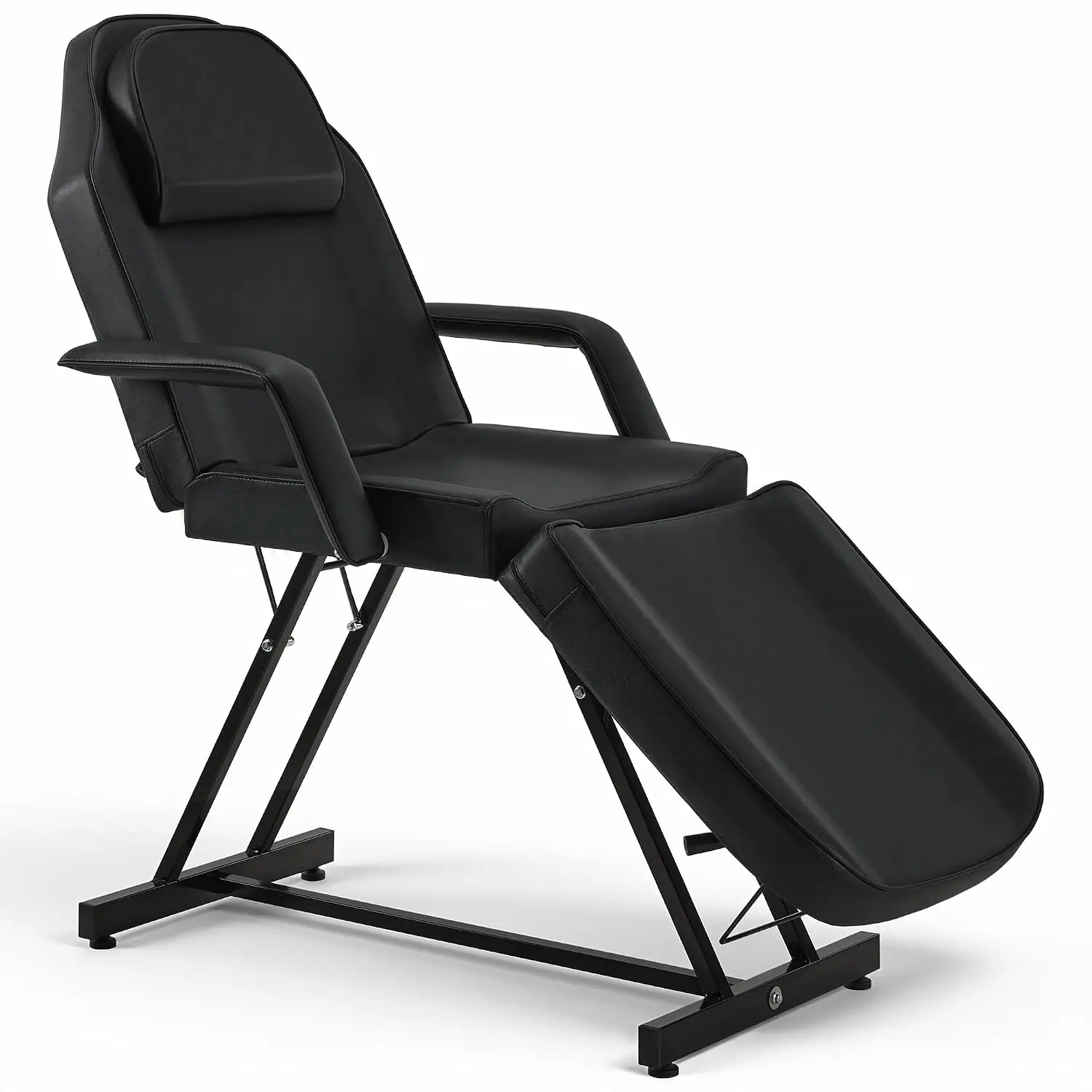 Height 27.6 in, 330 lbs, PVC leather, 72 in, backrest 66° leg rest 50°, detachable armrest headrest esthetician salon spa use