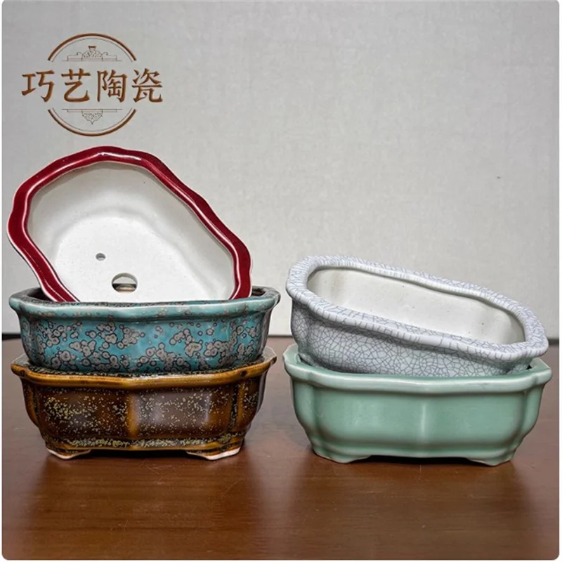 Porcelain Glazed Colorful Bonsai Pot,Small Vase,Ceramic Plant Pot, Home Decoration