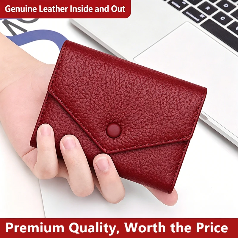 Genuine Top Layer Cowhide Women Wallet 2026 New Short Purse Mini Coin Pocket Card Holder 3 in 1 Leather Money Clip