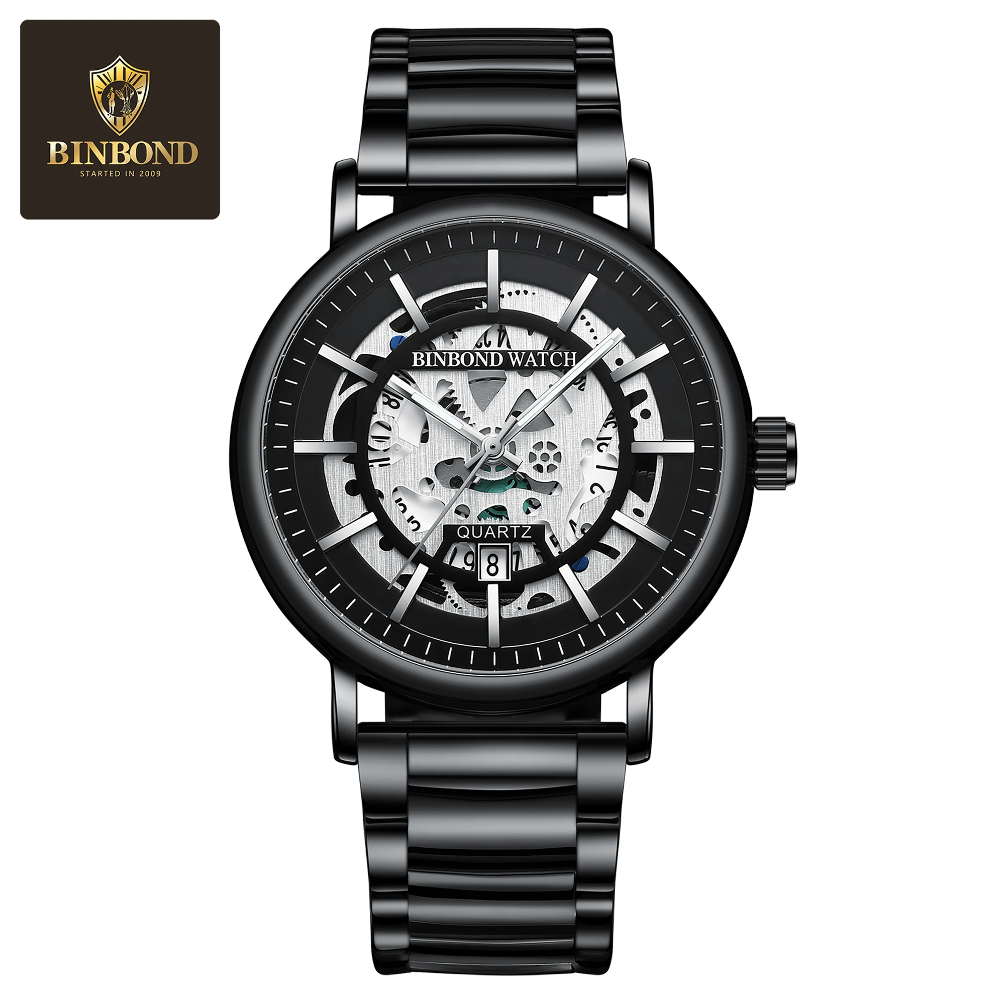 BINBOND Деловые часы Модные и простые мужские часы со скелетом Элитный бренд Водонепроницаемые светящиеся кварцевые часы
