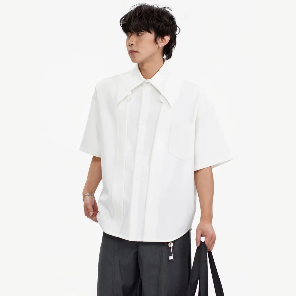 Men Streetwear Fashion Loose Casual Black White Short Sleeve Shirt Cityboy Oversize Blouses New Arrive Summer Shirts