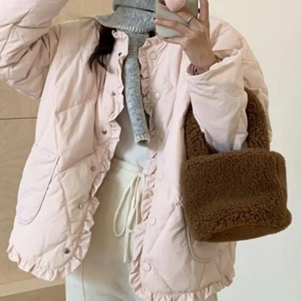 

Women's Diamond Light Cotton Outwear Korean Style Lace Design Thickened Autumn Winter Short Trendy Small Size Friendly