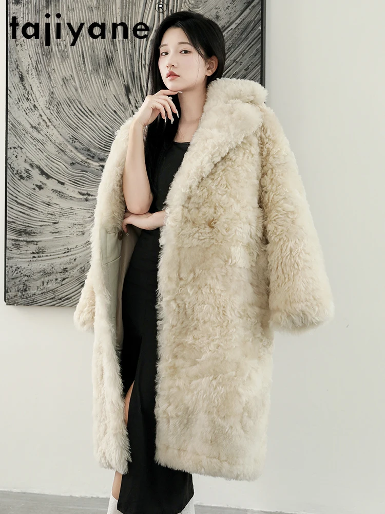 TAJIYANE Naturale Integrato Cappotto di pelle di Pecora Donna di Lusso 2025 Bianco Lungo Reale Giacca di Pelliccia Cappotti Invernali Abbigliamento Donna шуба жleticud