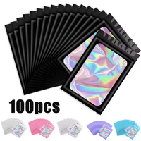 100Pcs Holographic Ziplock Bag Plastic Laser Iridescent Zip Bags for Manicure Eyelash Display Earrings Ring Jewelry Storage Bags