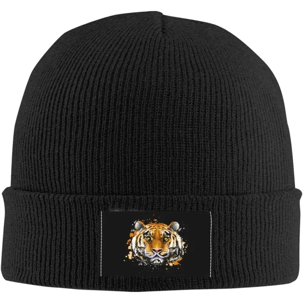 Tiger Head Portrait Beanie Hat for Men Women Warm Cozy Knit Skull Cap Acrylic Winter Hats