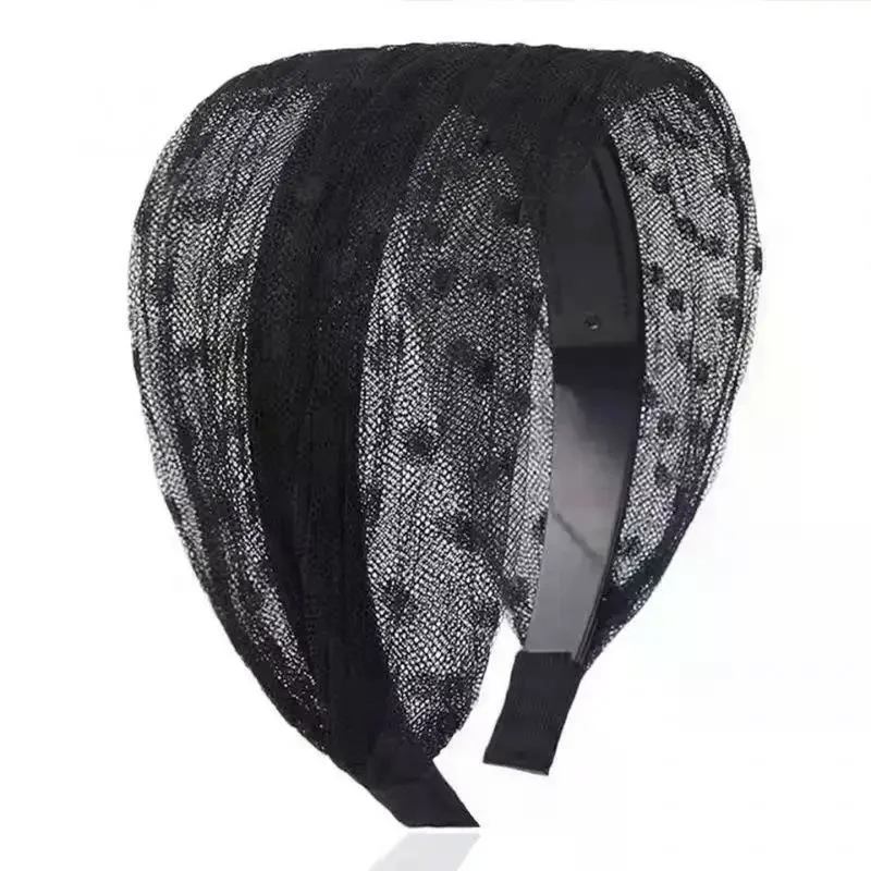 Wide Side Lace Hair Band Non Slip Hollow Elastic Mesh Hair Hoop Lightweight for Women Skincare Makeup Application