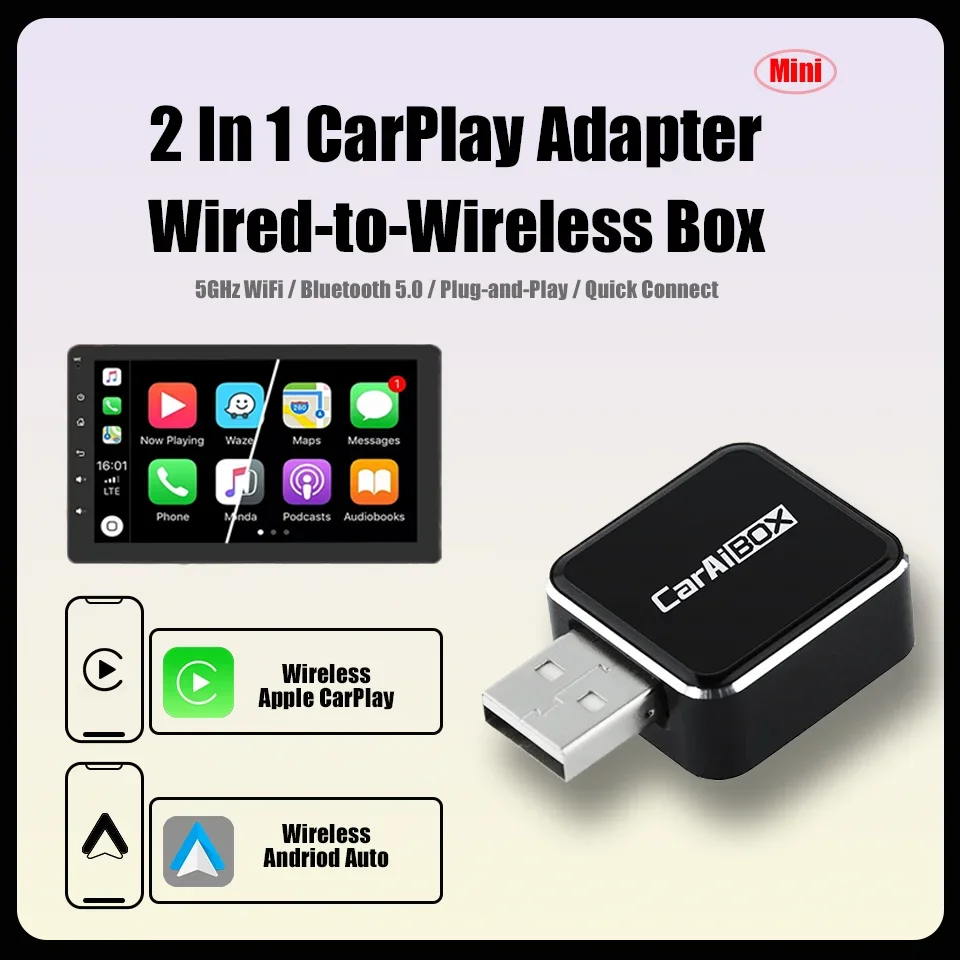 

New Mini CarPlay & Andriod Auto 2in1 Smart Car Navigation Box 5GHz WiFi BT5.0 Plug and Play For Kia VW Mazda Volvo Toyota Skoda