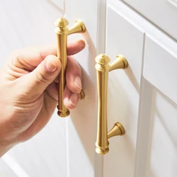 Solid Brass Furniture Handles Kitchen Cabinet Drawer Pulls Door Knobs Satin Brass Dresser Wardrobes Pulls Long Handle