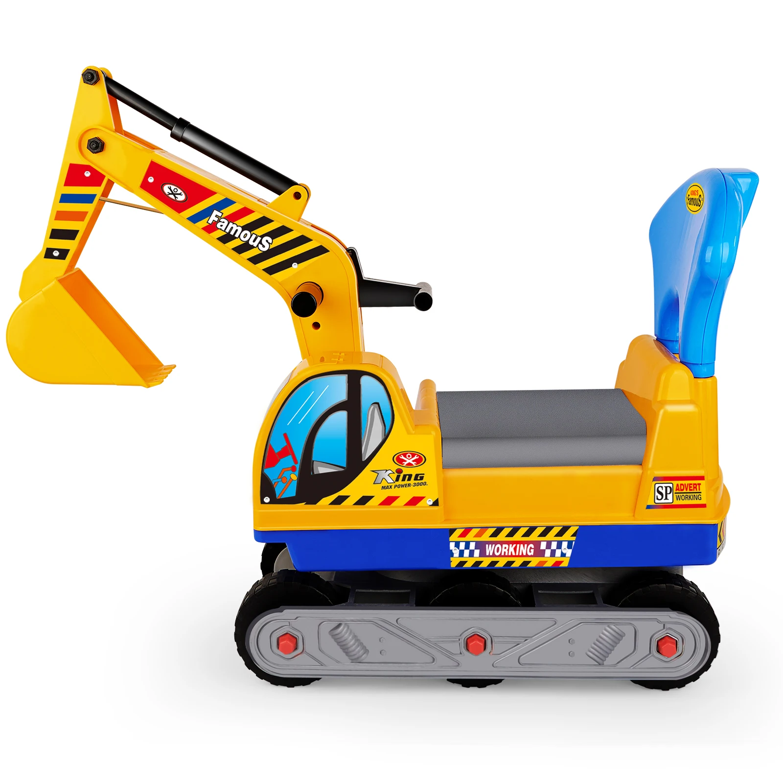 ของเล่นรถขุดแบบขี่ได้ พร้อมแขนขุดที่สามารถเคลื่อนไหวได้ ของเล่นสเก็ตบอร์ดเคลื่อนที่ ตะกร้าเก็บของรถบรรทุกก่อสร้าง รถของเล่น