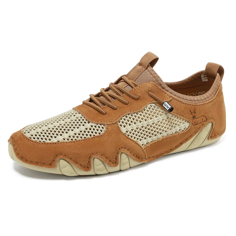New Summer Men's Casual Sports Shoes, Large Size, Stitched Genuine Leather Mesh Shoes, Octopus Men's Shoes