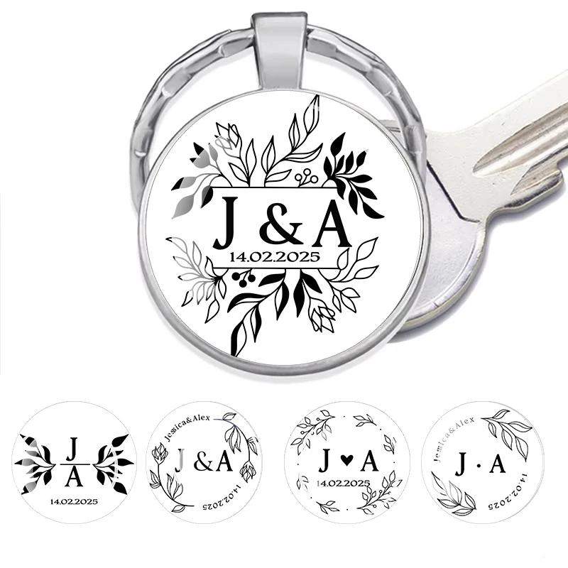Customized Couple Name Date Metal Keychain Exquisite Wreath Style Name Initial Letter Key Decoration Bag Pendant