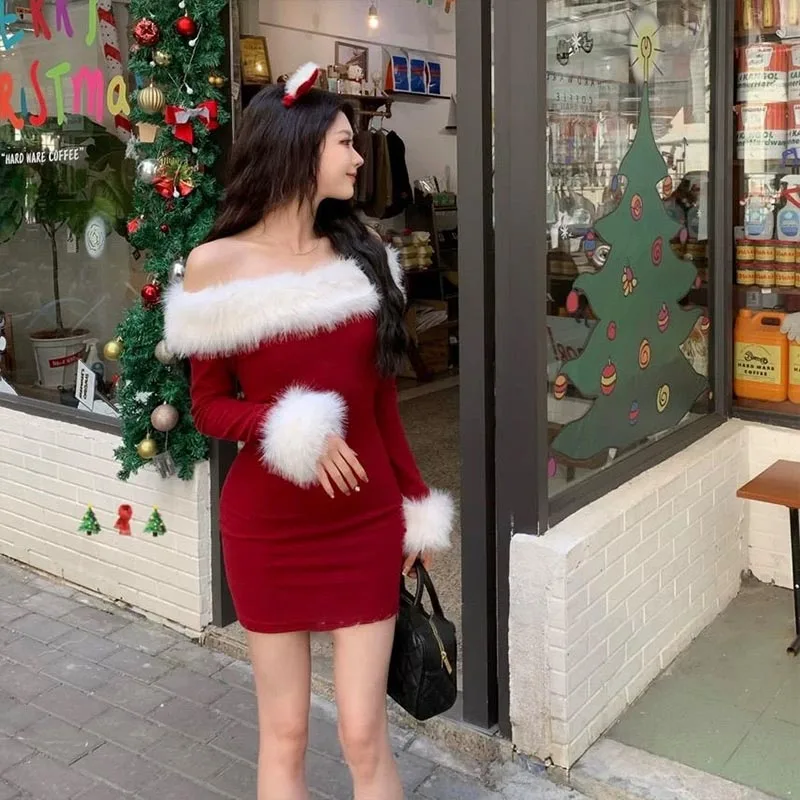 Women's Clothing Fashion Christmas War Robe Skirts Autumn Winter New Sexy Solid Slash Neck Pullover Lady Chic Y2k Oversized Tops
