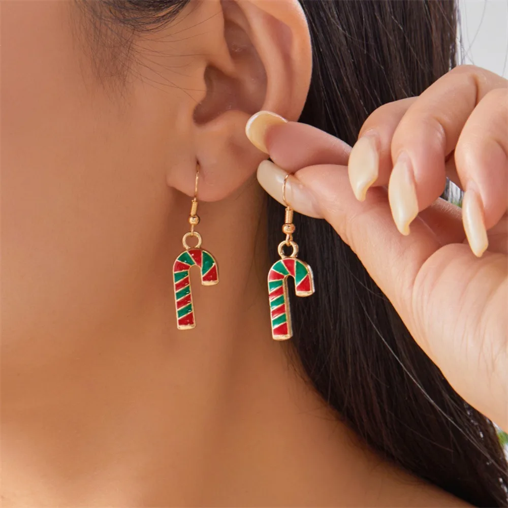 Monkton Christmas Dangle Earrings Enamel Red Green Striped Hook Earrings Xmas Holiday Party Jewelry Gift for Women Festival