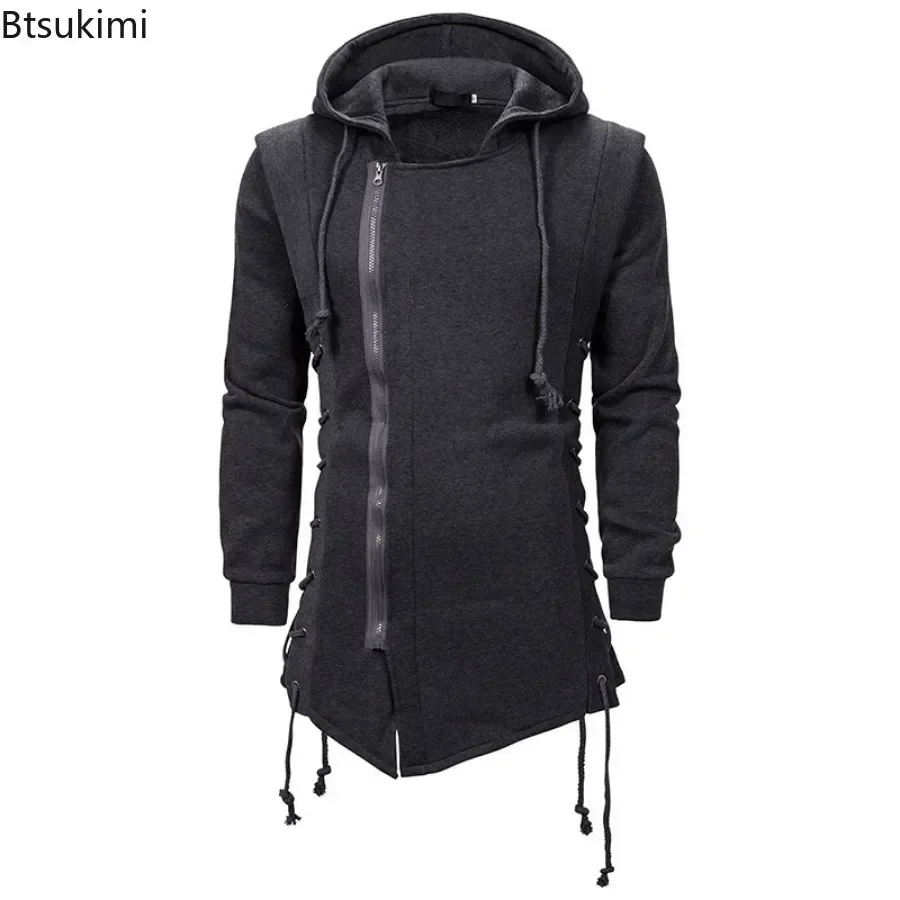 New 2024 Men\'s Casual Hoodies Sweatshirts Solid Black Grey Long Sleeve Hoodie Men Slim Fit Dark Hooded Loose Jacket Coats Male