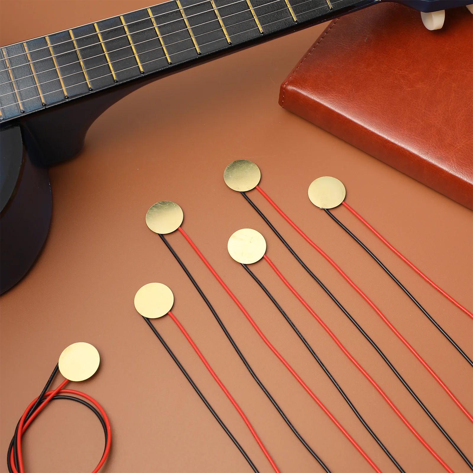 

15Pcs Brass Piezoelectric Transducer Guitar Acoustic Pickup Discs Easy Install Contact Microphone Long Cable Piezo Pickup