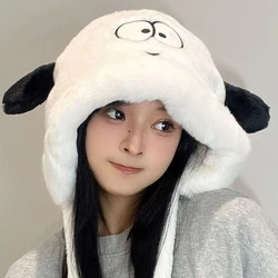 Cute Cartoon Funny Dog Plush Hat With Long Ears Thick Warm Winter Women Eye Catching Headgear Fashion Street Accessories