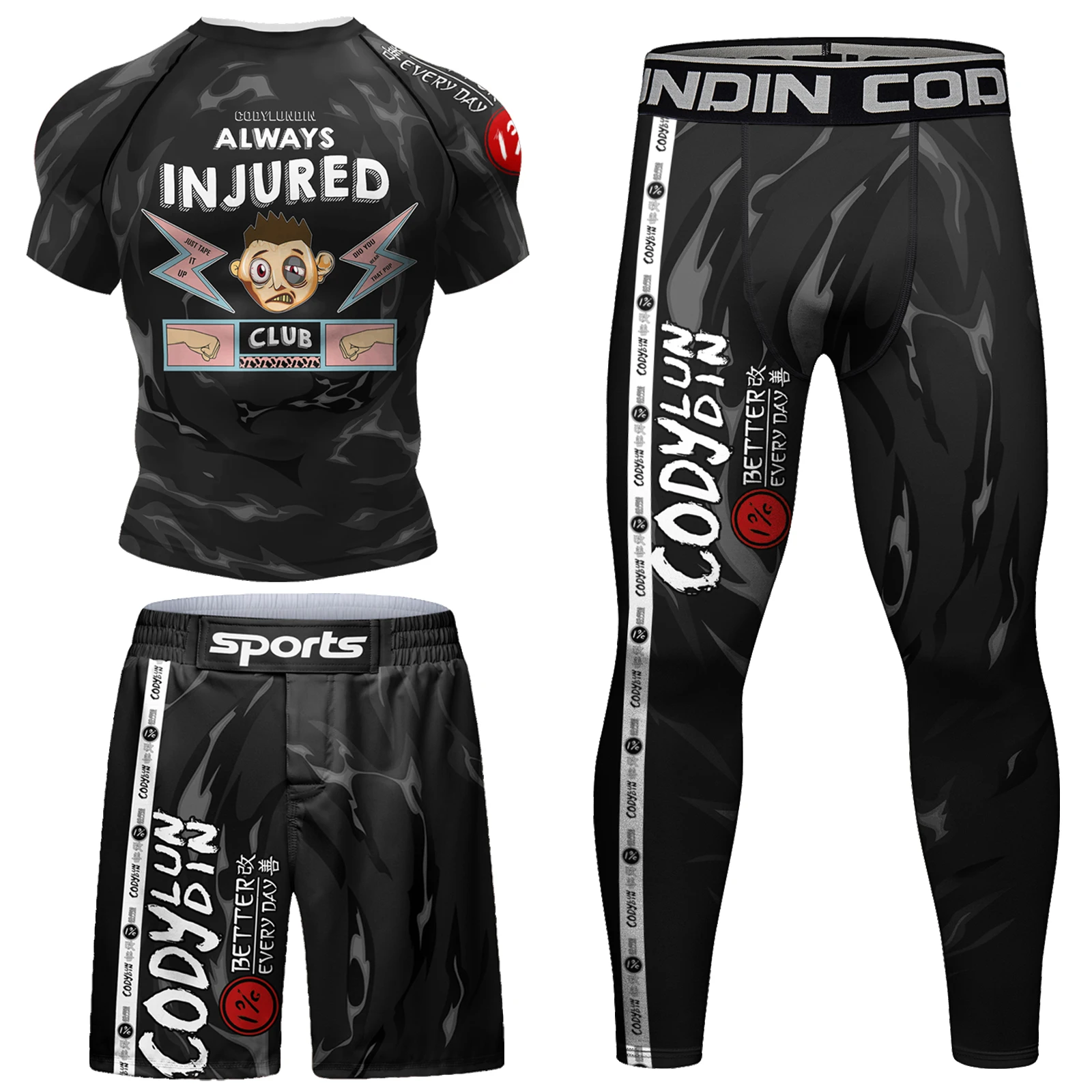 

Men Sports Suits Free Shipping Thai Boxing Shorts Jiu Jitsu Bjj Spats Leggings Cody Lundin Men's Sports Uniform Rash Guard Sets