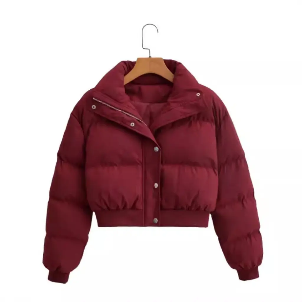 

Winter Women's Fashion Cotton Coat Stand Collar Zipper Design High Waist Short Thick Long Sleeve European American Style