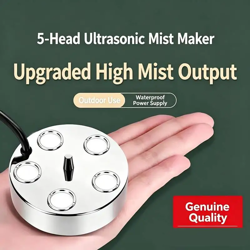 3/5 Atomizing Heads Ultrasonic Mist Maker Fish Tank Atomizer LED Warm Light Pond Rockery Waterscape Landscape Garden Fog Sprayer