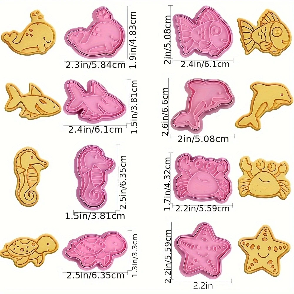 8Pcs Marine Animals Cookies Cutters Cartoon Pressable Biscuit Mold Confectionery Cookie Cutter Stamp Kitchen Baking Pastry Tools