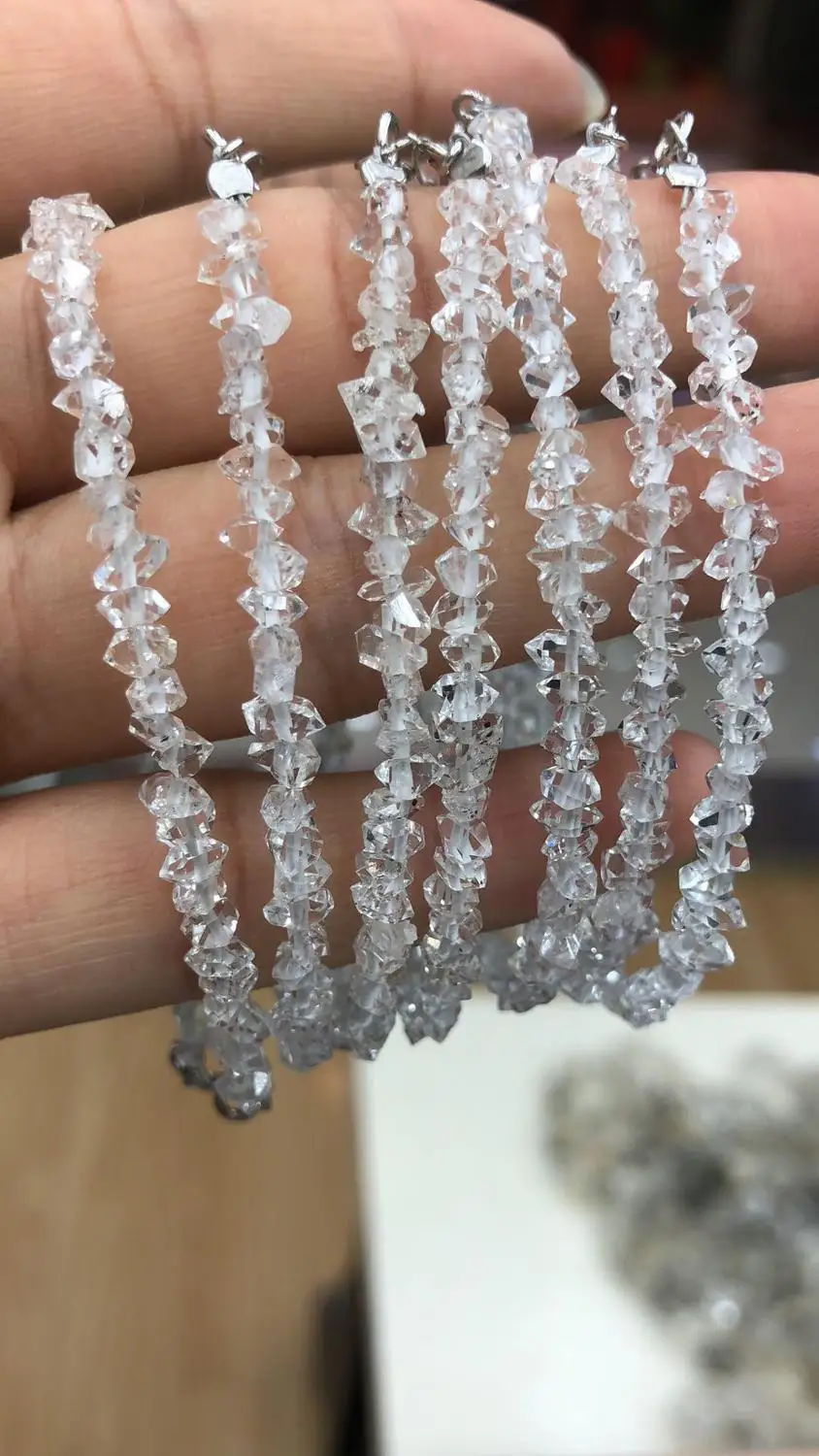 Herkimer Diamond WGITE Baroque Faceted 3-5mm Bracelet S925 CLASP 7.5inch Wholesale Beads Nature Gemstone 5