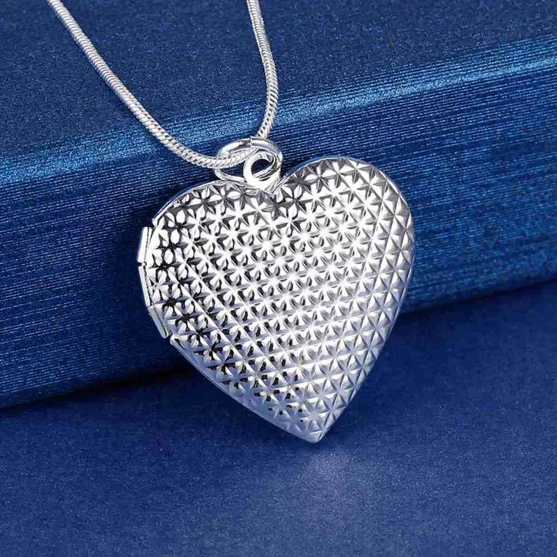 45-70cm Fine Luxury 925 Sterling Silver Heart Photo Frame Pendant Necklace for Women Fashion Party Wedding Jewelry Couple Gifts