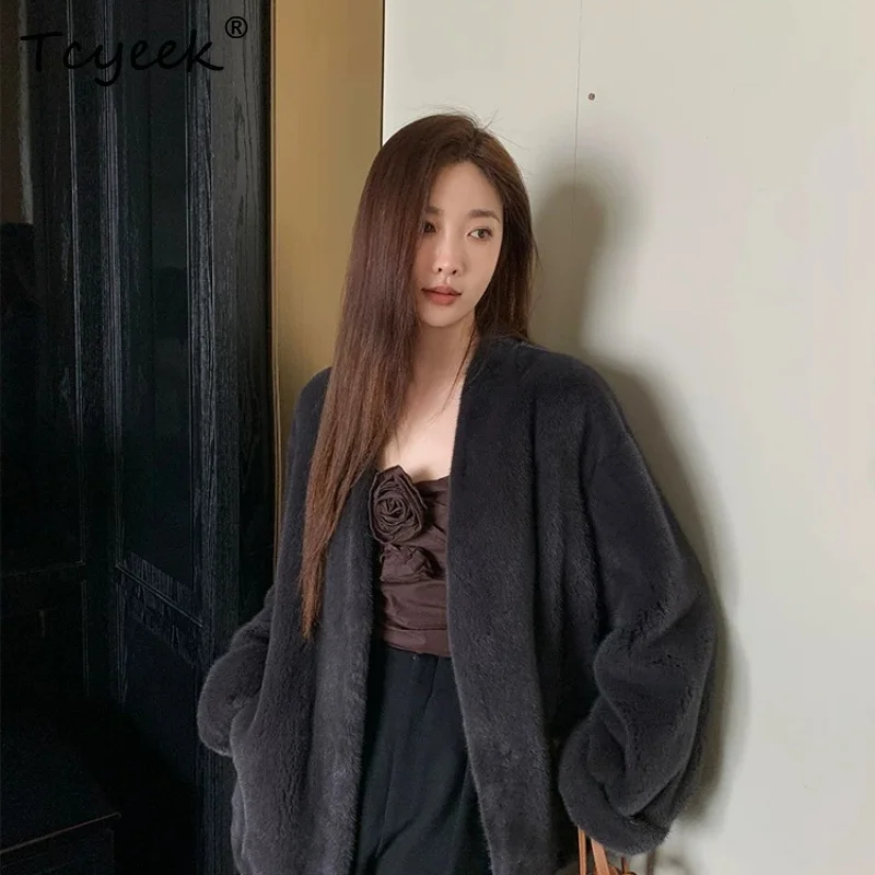

Tcyeek Real Whole Mink Fur Coat Woman Winter Clothes V-neck Womens Coats Natural Mink Warm Jacket Fashion 2026 Пальто Женское