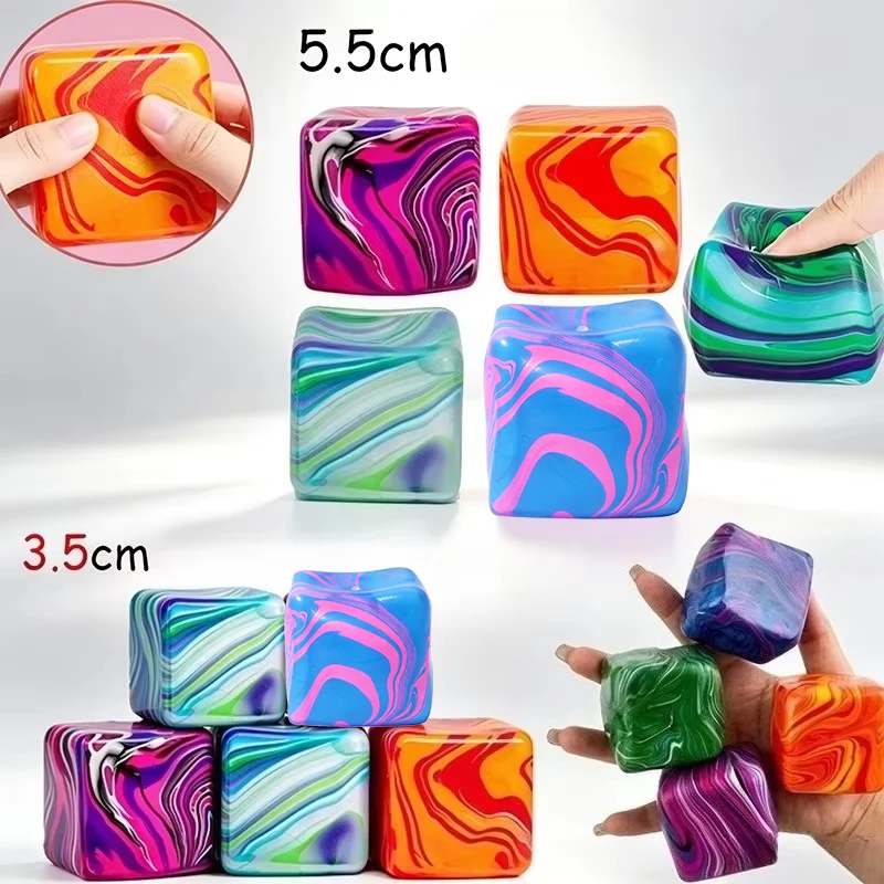 Needoh Nice Cube Rhyolite Swirl Solid Mixed Colors Safe Maltose Soft Texture Stress Relief Squeeze Toy for Desktop Heal Ornament