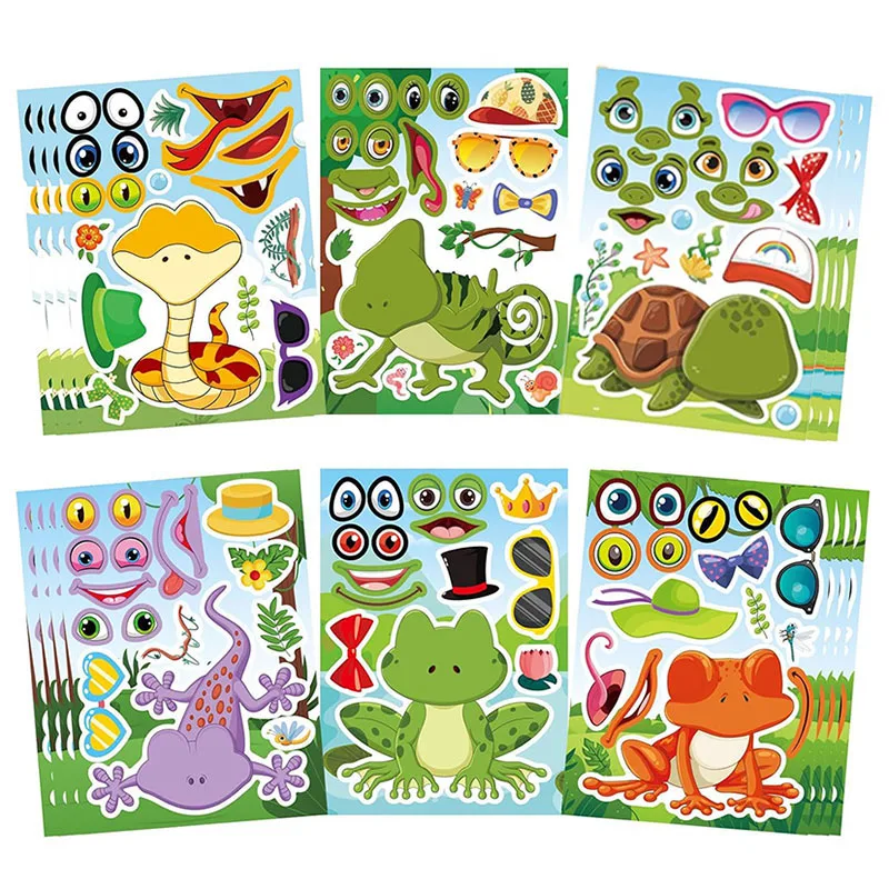 Make Your Own Reptile Animal Stickers for Kids Children Toddlers DIY Make A Face Stickers Assemble Jigsaw Puzzle Games Toys Gift