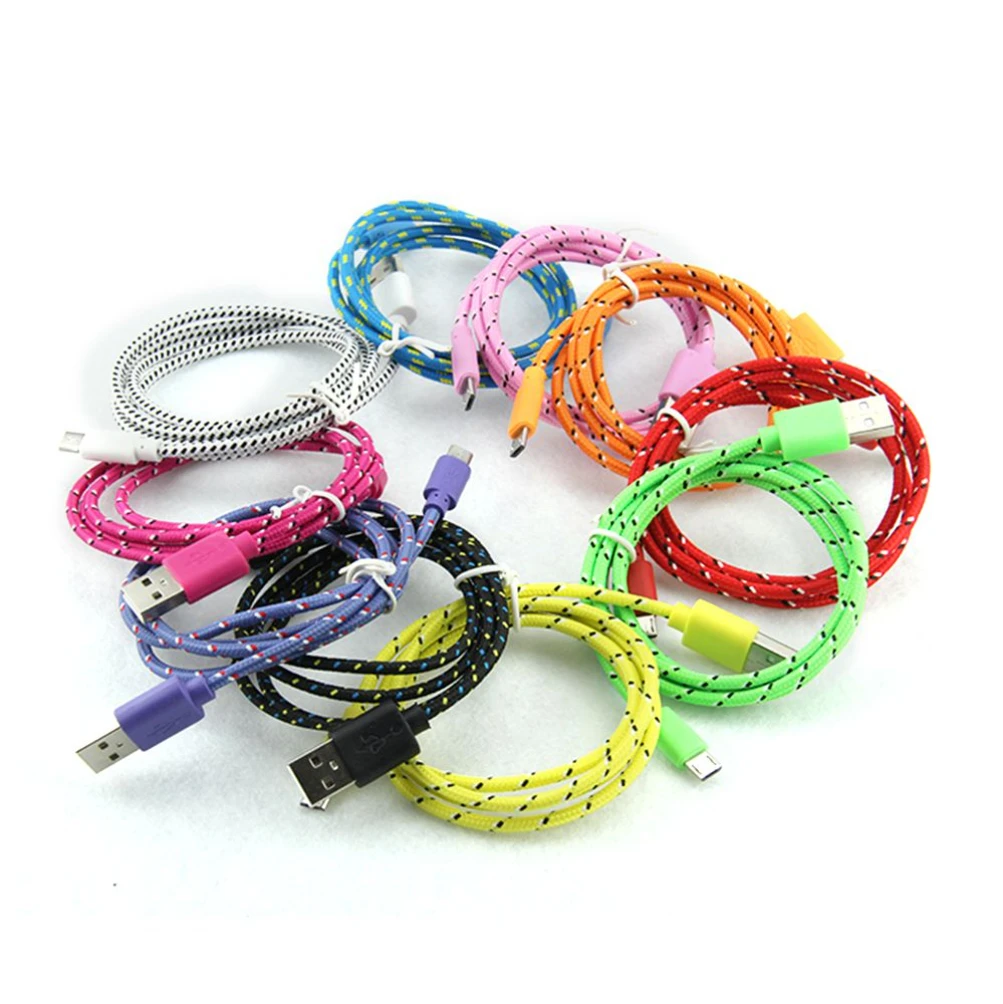 

1M 2M 3M Fabric Nylon Braided Micro USB Type C Fast Charging Cable Mobile Phone Charge Cord for iPhone Samsung Huawei