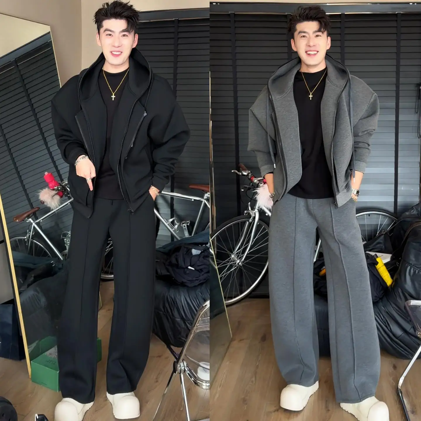 

Heavyweight Hooded Men's Faionable Casual Set Ele Personali High-End Feeling Outerwear Long Sve Long Pants Polyester