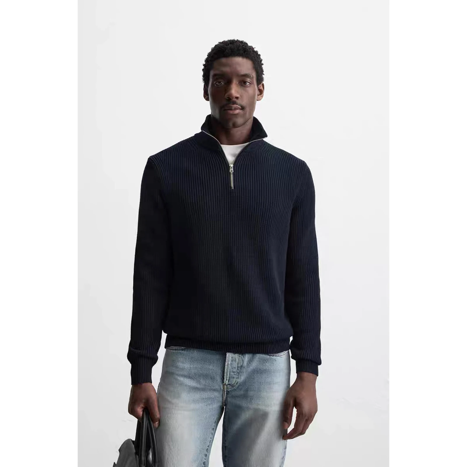 

New Arrival Men's Knitted Cotton Zipper Ne Design Summer Pullover Long Sve Warm Color Home Wear Comfortable Fit