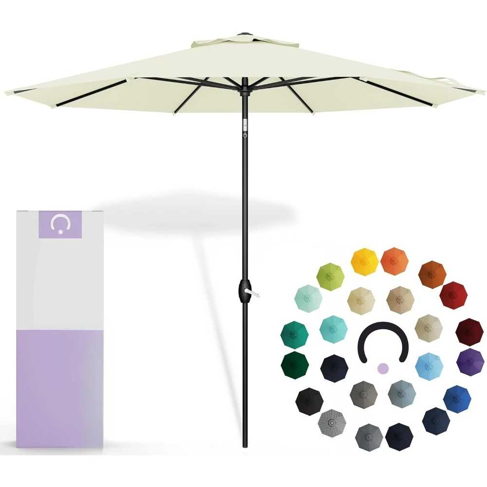 

9 Feet Outdoor Umbrella With Canvas Natural Acrylic Fabric, Tilt Aluminum Frame Patio Umbrella for Backyard, Deck, Garden, Pool