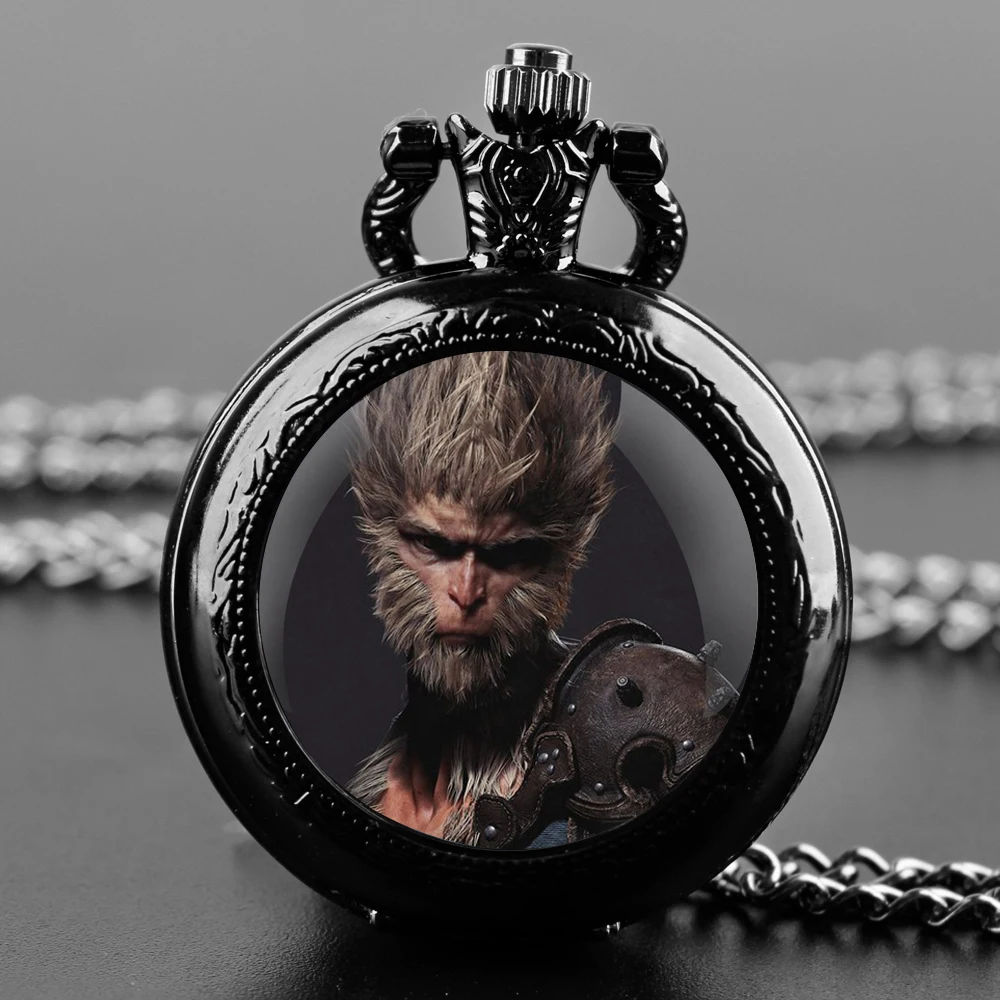 Quartz Pocket Watch Famous Game Black myth wukong black mythical Goku Vintage Pendant Clock Chain Watches Gift for Men Kids