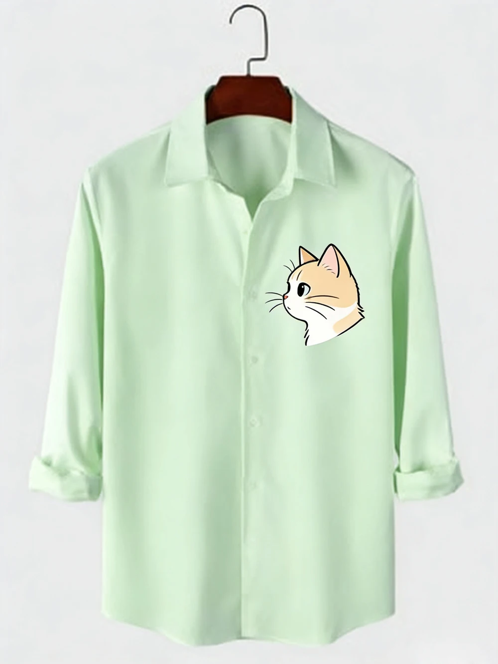 2026 Men's Simple Fat Cat, Squirrel and Rabbit 3D Printed Shirt Hawaiian Beach Shirt Outdoor Party Long-sleeved Clothes for Men