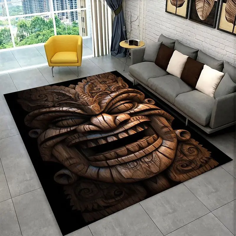 Mayan Mask Aztec Totem Large Area Rug Non-slip Durable Carpet for Bedroom Living Room Sofa Doormat Home Decor Floor Mat Gift