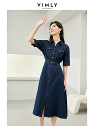 Vimly Summer Lapel Short Sleeve Cotton Denim Shirt Dress 2024 Single Breasted Pockets Casual Midi Jeans Dresses Woman 72997