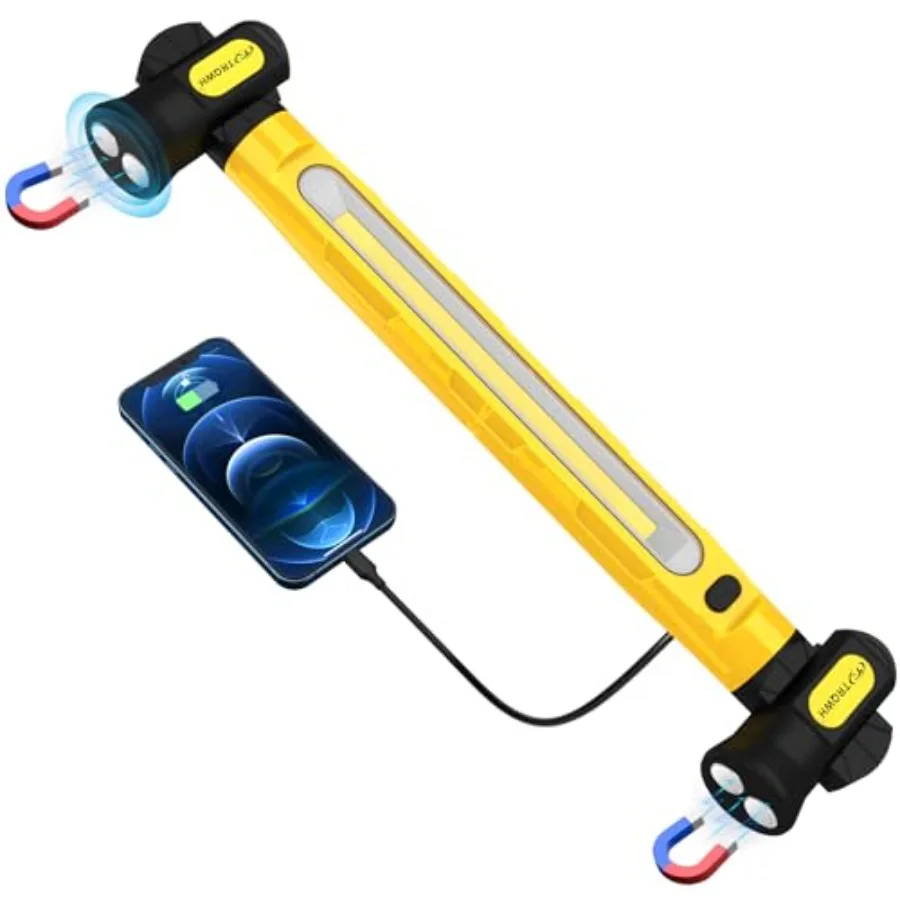 

Рабочая лампа для механика под капот с крючками - 3200 лм, 6000 мАч, перезаряжаемая, портативная, магнитная светодиодная лампа для автомобиля