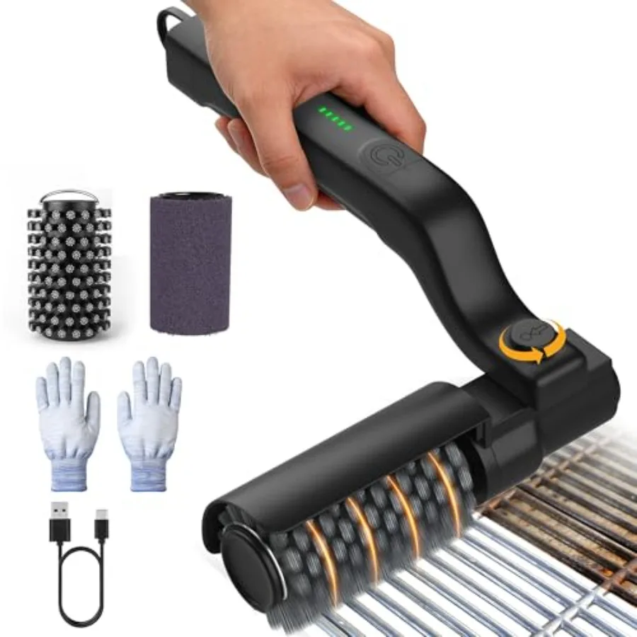 

Electric Grill Brush, 3-Speed Rotary BBQ Cleaning Tool with 180° Adjustable Head, 90-Minute Runtime, USB-C Rechargeable, Stainl