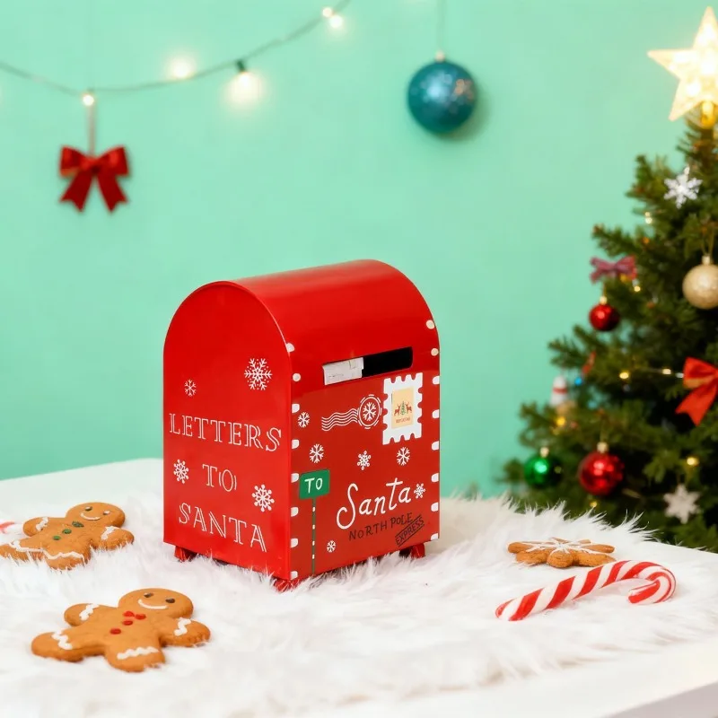 1pc Red Small Mailbox Christmas Ornaments Mail Storage Box Tabletop Craft Outdoor Decor Garden Organizer Courtyard Supplies Gift