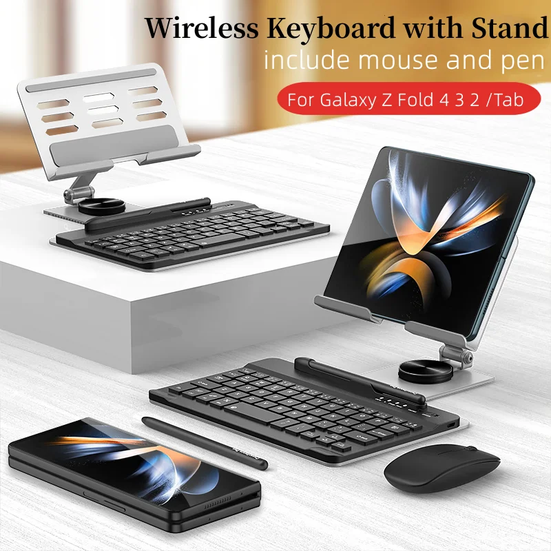 aluminum Metal Folding bracket For Samsung Galaxy Z Fold 5 4 3 2 Wireless Keyboard Mouse Pen Stand Holster Phone Case Pen Slot