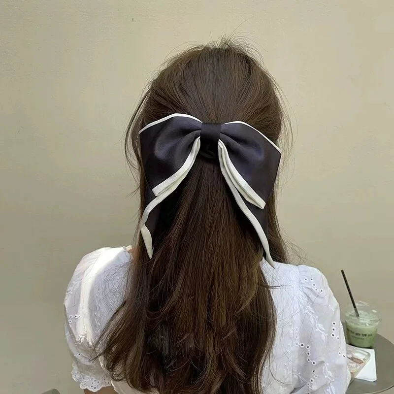 

French Style Large Bow Hair Bands White Satin Ribbon Elastic Scrunchies Luxury Sweet Accessories for Her Women Girls Gift Idea