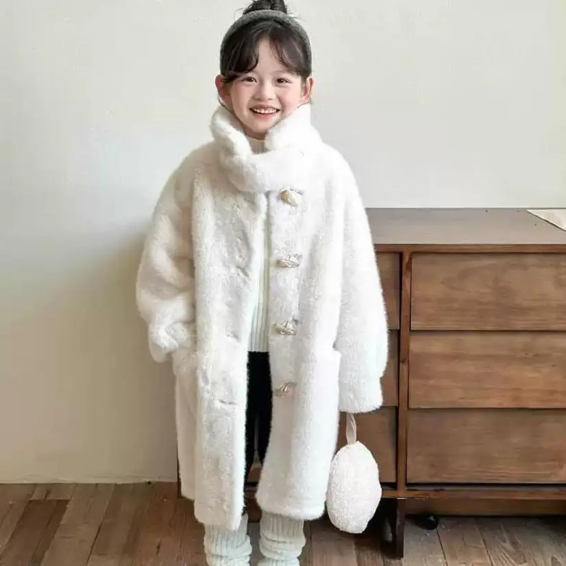 Winter New Girls Faux Fur Jacket Children\'s Imitation Mink Fur Thickening Warm Overcoat Coat A4253