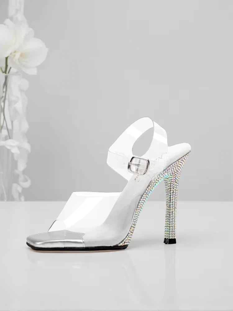 Competition Display Clear 12cm High Heel Shoes Rhinestone Stripper Sandals 5 Inches Exotic Dancer Transparent Posing Heels Lady