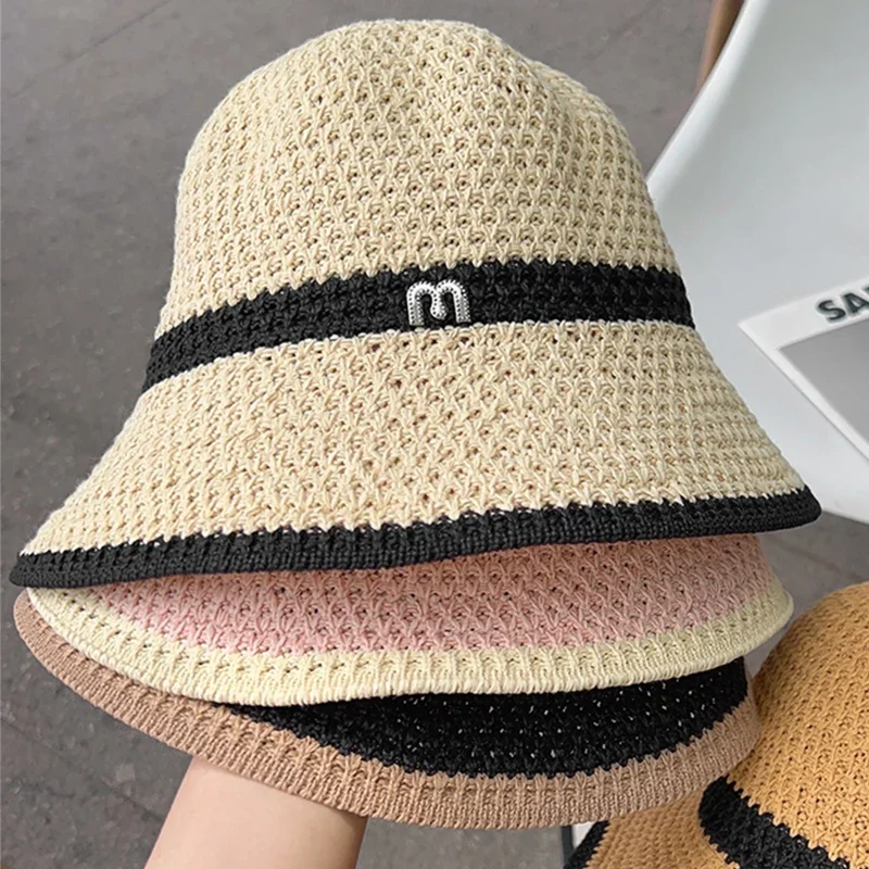 2024 Outdoor Spring Beach Hat Summer Foldable Straw Crochet Bucket Hat Women Sunscreen Fisherman Hat Fashion Holiday Travel Gift