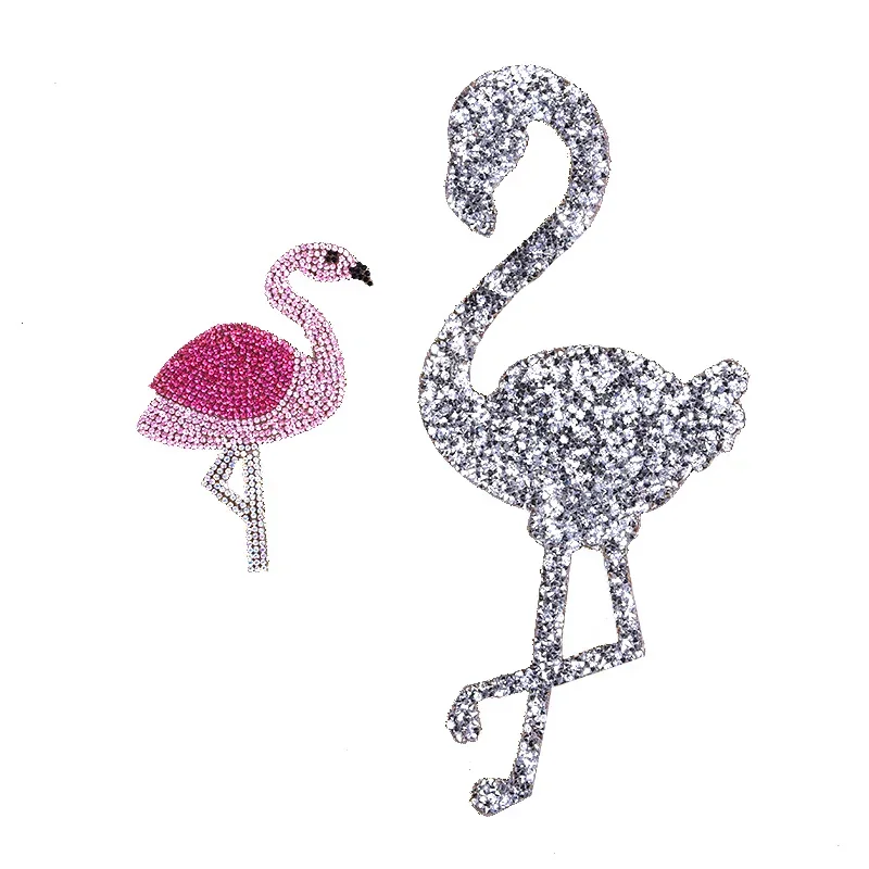 Brand Diamond Crystal Pink Flamingo Bird Embroidered Sequin Patches for Clothing Iron on Transfer Badge Clothes Sticker Stripes