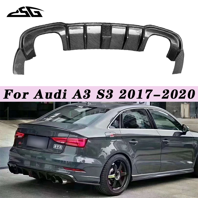 Carbon Fiber Rear Bumper Lip Diffuser Spoiler For Audi A3 S3 2017-2020 Splitter Apron Guard Body Kit Car Accessories