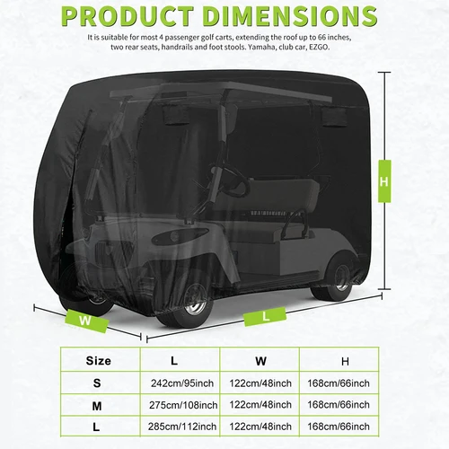 Imagen 2 del producto Cubierta Universal para carrito de Golf impermeable 210D, se adapta a la mayoría de las marcas, carrito de Golf de 2/4 pasajeros, cubierta exterior a prueba de sol y polvo con cremallera